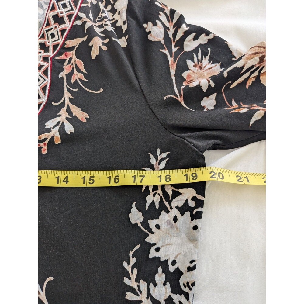 WHBM Shift Dress/Tunic Women M Multi Black 3/4 Aztec Floral Stretch Embroidery - Picture 11 of 12